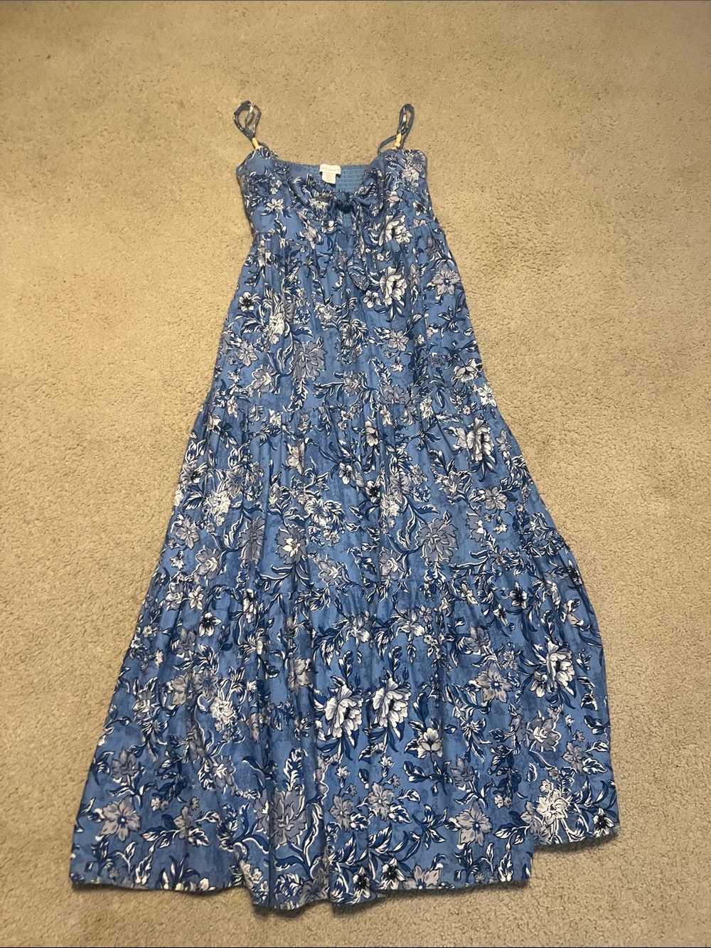 Blue Floral tie front Tiered Maxi Dress - house of Harlow
